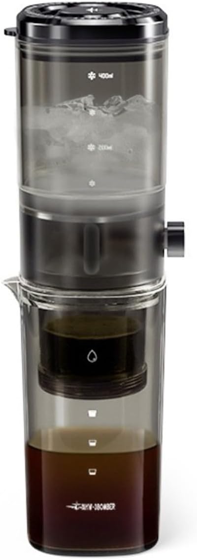 Cold Brew Ice Slow Drip Coffee Maker with Stable Drip Rate High-Density Filter and Transparent PCTG Body for Smooth Home Brewing(Black)