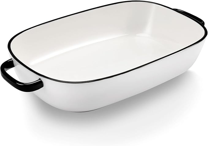 4.5 Quart Ceramic Baking DishServing Bakeware for CasseroleLasagnaGratinBroilingRoastingand Baking.Large Deep 14x10x3.11 inches PanSafe for Oven Microwave Refrigerator Disinfection Cabinet and