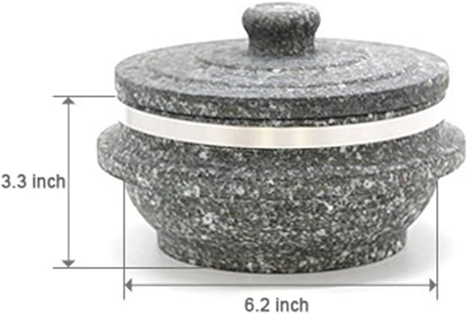 Jangsoo Gopdol Natural Giblet Pot Dolsot Pot with Stone Lid for Nutrition Rice Steamer (Medium 6.2 X 3.3 inch)