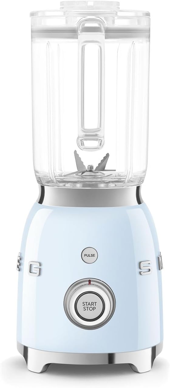 SMEG BLF03 Retro Style Blender – 600W Countertop Blender with 48 oz BPA-Free Jug 3 Speeds + Pulse Ice Crush &amp Smoothie Functions – 50s-Inspired Design-Pastel Blue