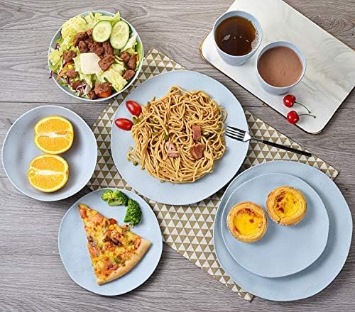 MORGIANA 8 pcs Reusable Bamboo Dinnerware Set Camping Dishes with Bamboo Bowls Plates Dishes for 2 (Blue)