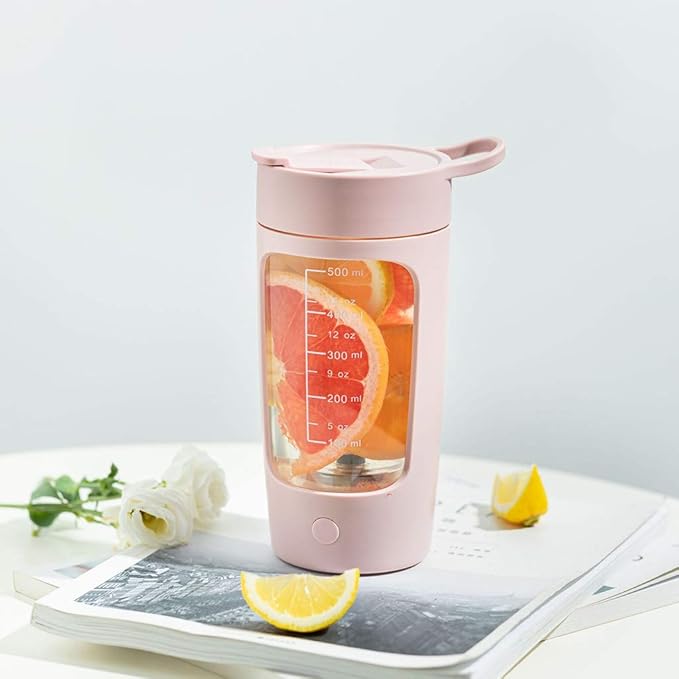 650ml Electric Protein Shaker Cup Portable USB Rechargeable Protein Shake Mixer Auto Shake Mixer Cup Drinking Bottle app.19.6x12.1cm/7.72x4.76in Pink