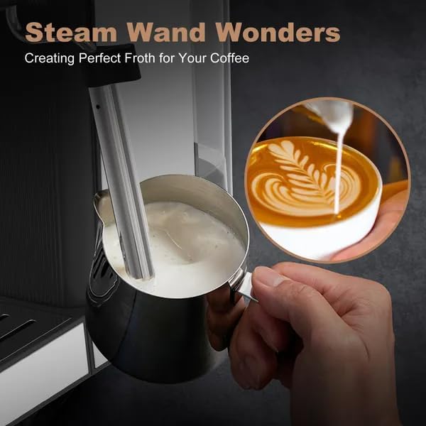 20 Bar Espresso Machine for Home Cappuccino &amp Latte Maker with Milk Frother Steam Wand ESE Pod Filter Accurate Temperature &amp Time Control Compact Stainless Steel Coffee Machine