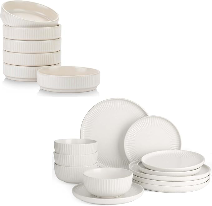 Famiware Dinnerware Sets Plates and Double Bowls Dish Set of 4 (16 Pieces) - Dishwasher &amp Microwave Safe Chip Resistant Reactive Glaze