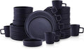 Stone Lain Cleo Stoneware 32-Piece Modern Dinnerware Set Plates and Bowls Dark Blue Service for 8 Microwave &amp Dishwasher Safe