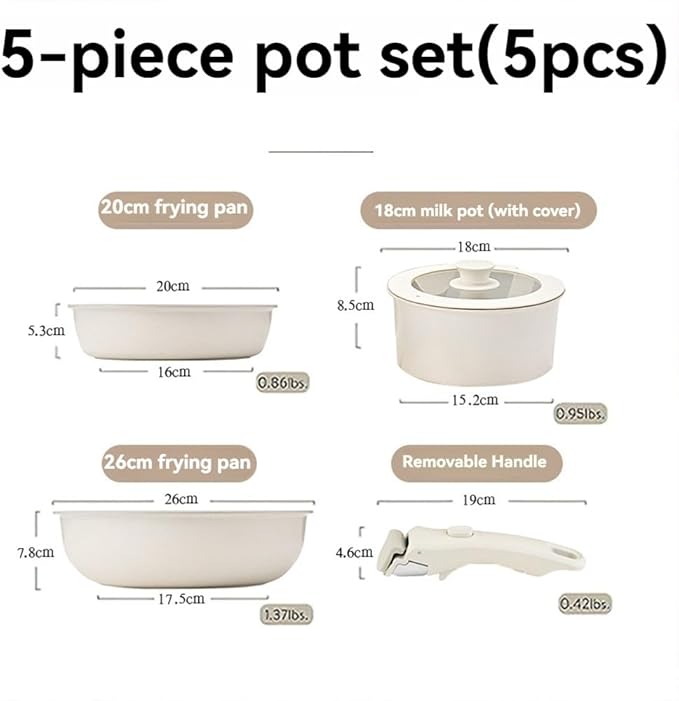 5pcs Nonstick Cookware Set Pots And Pans Set Non Stick With Removable Handles Stackable Kitchen Cookware Sets Rv Cookware For Campers Induction Ready