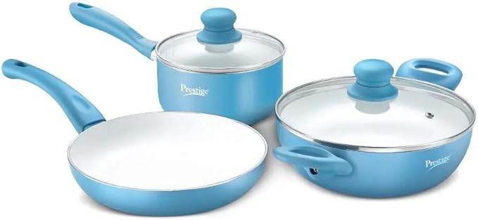 Prestige Deluxe Ceramic Cookware 3 Piece Set with Induction Base