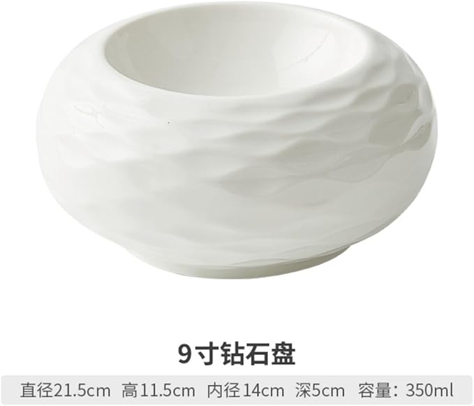 Thcbme 中式陶瓷白色造型好看盘子菜盘浅盘精致凉菜盘酒店意境菜摆盘餐具/Ceramic Dinnerware SetsPlates and Bowls/9寸钻石盘
