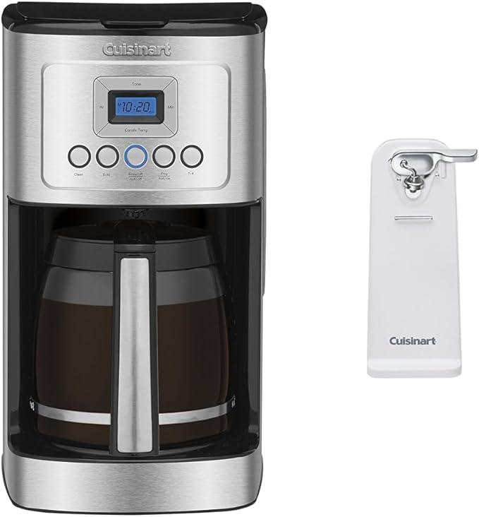 Cuisinart 14-Cup Coffee Maker Can Opener &amp Mug Bundle - Automatic Brewer with Glass Carafe Single-Touch Electric Opener and 2 12 oz Mugs