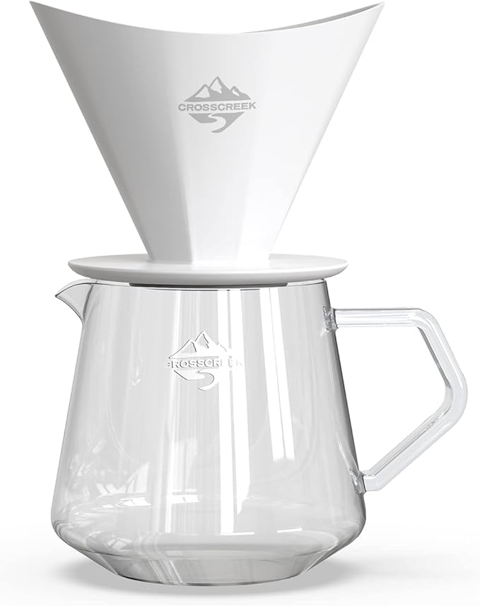 Pour Over Coffee Maker Set White Ceramic Coffee Dripper with 650ml Coffee Glass Server V60 Paper filter for Cafe Home Restaurant 6291-12102-03A