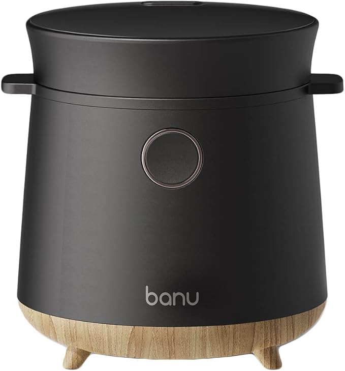 BANU Small Mini Rice Cooker Low Carb Reduce Sugar Keto Friendly 3 Cups (white rice) 1 Cup (Low carb rice) Keep Warm 24 Hours Preset For White Brown Rice Soup Cake (BLACK)