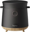 BANU Small Mini Rice Cooker Low Carb Reduce Sugar Keto Friendly 3 Cups (white rice) 1 Cup (Low carb rice) Keep Warm 24 Hours Preset For White Brown Rice Soup Cake (BLACK)