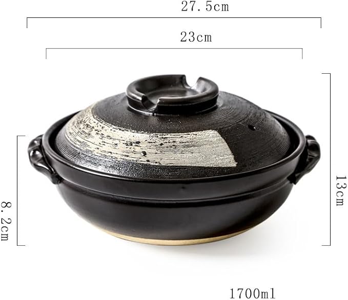 Donabe Rice Cooker and Claypot Cooking Pot Japanese Donabe Ceramic Casserole 2800ml Korean Stone Pot with Lid Dolsot Pot for Sizzling Meals Stoneware Clay Nabe Pot for Stovetop Stew1700MLB