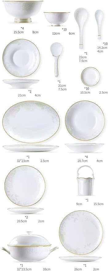 Dinnerware Set Dinner Party Tableware Service Set 48-Piece Dinnerware Set for 10 White Premium Bone China Vintage Gold Pattern Dinner Set Premium Bone China Porcelain Din