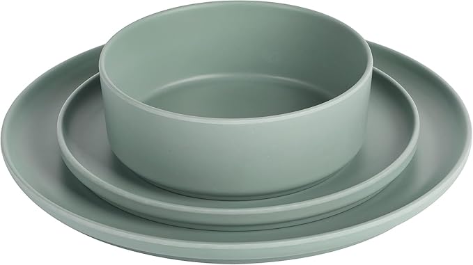 12-Piece Round Melamine Dinnerware Set – Lightweight Shatter-Resistant Plates &amp Bowls for 4 Stackable &amp Dishwasher Safe Tableware – Indoor &amp Outdoor Use (Sage Green)