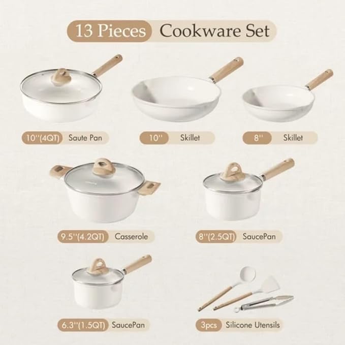 Nonstick Pots and Pans Set 13 Pieces Kitchen Cookware Sets Compatible for All Stoves