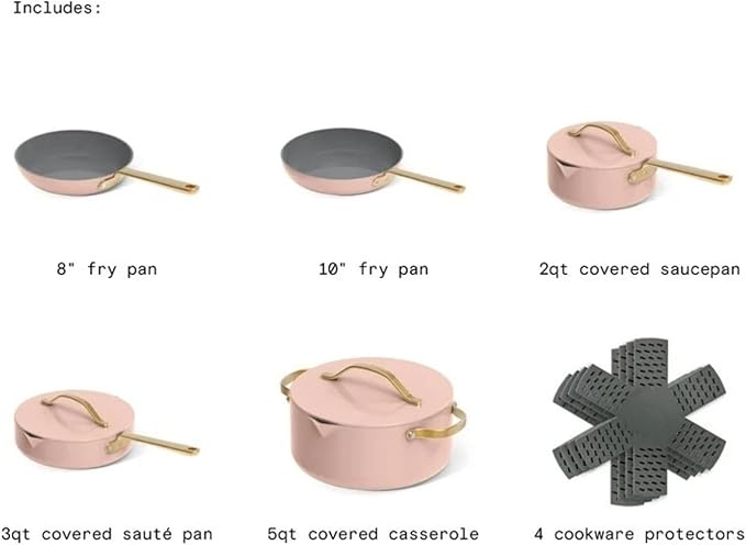 12-Piece Ceramic Nonstick Cookware Set Pots and Pans with Strainer Lids (Rose)