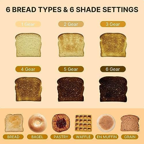 WHALL® Touch Screen Toaster 2 Slice Stainless Steel Digital Timer Toaster 6 Bread Types &amp 6 Shade Settings Smart Extra Wide Slots Toaster With Bagel Cancel Defrost Functions