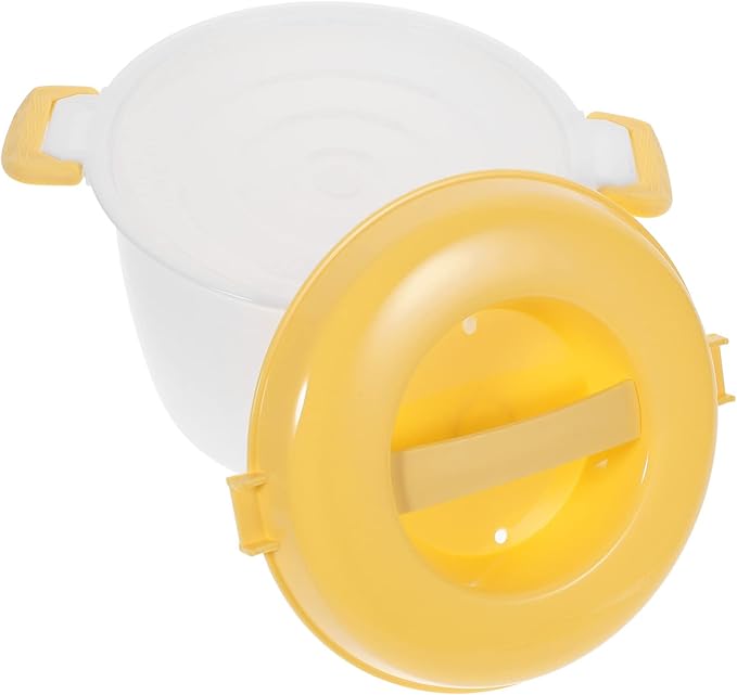EKsma Microwave Rice Cooker for Small Multifunction Insulated Lunch Box Cookware for Microwave Oven Airtight Food Storage for Rice Veggies and Casseroles(Yellow)