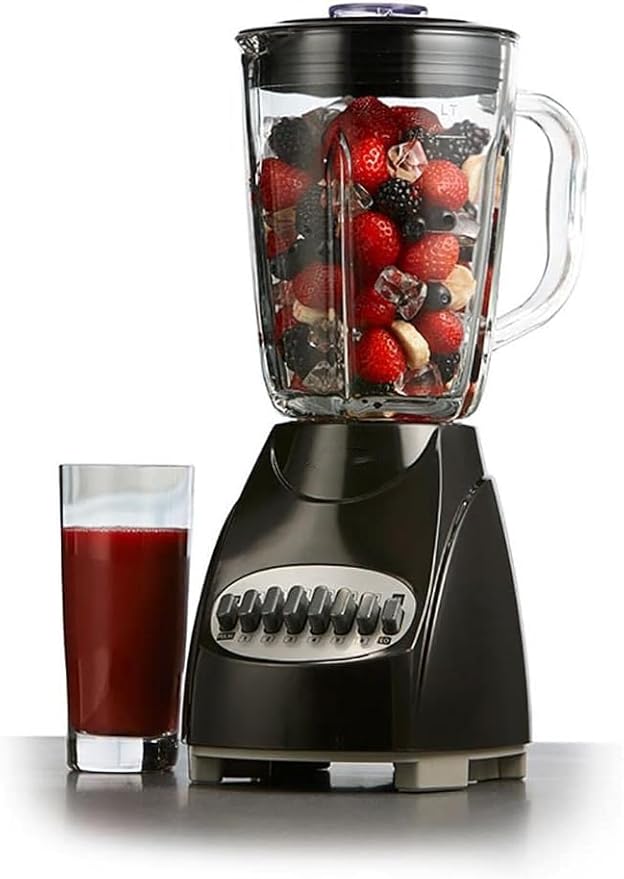 550W 12-Speed Countertop Blender with Pulse &amp Glass Jar – Ice Crusher Smoothie &amp Shake Maker BPA-Free 42oz Jar Stainless Steel Blades – Black and Red Kitchen Blender (Black)