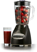 550W 12-Speed Countertop Blender with Pulse &amp Glass Jar – Ice Crusher Smoothie &amp Shake Maker BPA-Free 42oz Jar Stainless Steel Blades – Black and Red Kitchen Blender (Black)