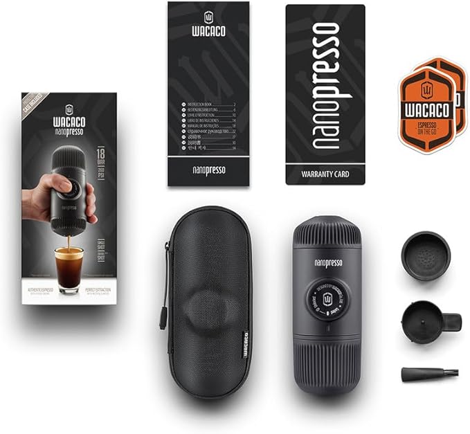 Wacaco Nanopresso Portable Espresso Maker bundled with Nanopresso Protective Case Upgrade Version of Minipresso 18 Bar Pressure Extra Small Travel Coffee Maker Manually Operated