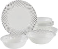 12-Piece Opal Glass Dinnerware Set – Break Resistant White Plates and Bowls with Color Accents Microwave Dishwasher &amp Freezer Safe Tableware for 4 (Grey)