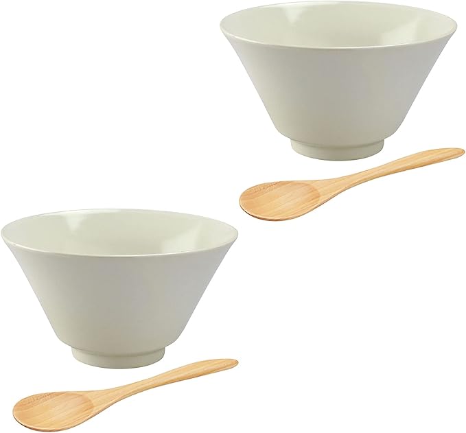 Aito Seisakusho 567-512 Ceramic Mino Ware Ciel Bowl &amp Spoon Pair Living Alone Set of 2 White Dishwasher Microwave Safe Made in Japan