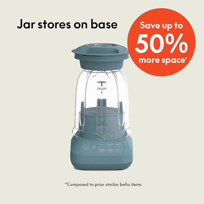 bella 10 Speed Countertop Blender Juicer &amp Smoothie Maker Fits-anywhere™ Kitchenware Slim Flip &amp Store Design Dishwasher Safe 48oz Capacity Pitcher &amp Lid Stainless Steel Blade 450 Wa