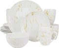 16 Piece Stoneware Dinnerware Set – Marble Pattern Dishes Dishwasher &amp Microwave Safe Tableware Service for 4 Elegant Glazed Dinner Plates and Bowls (Gold and White)