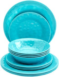 Melamine Dinnerware Service for 4 Set Vibrant Colors 12pc Set - Light Blue