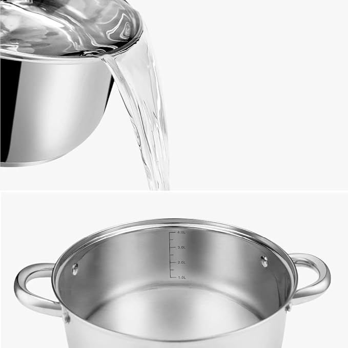 Cookware Set 12-Piece Kitchen Stainless Steel Cooking Pot &amp Pan SetsInduction SafeSaucepanCasserolepan with Glass Lid