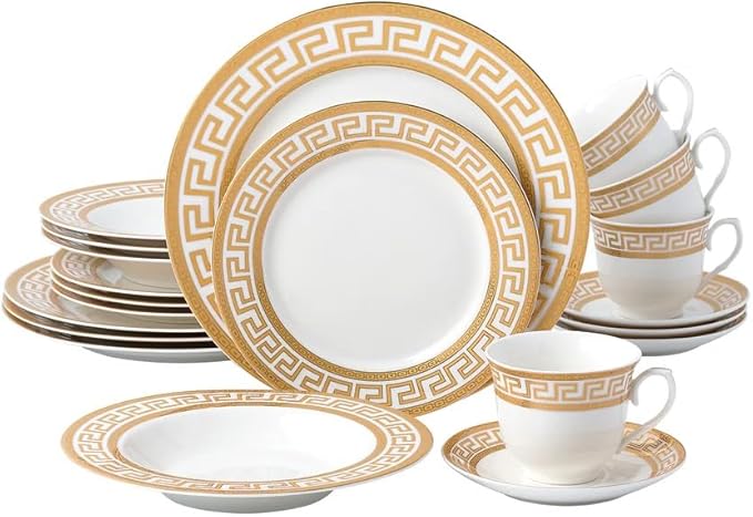 GP1347-20G 20 PCs Fine Porcelain Dinnerware Set Tableware Set with Antique Greek Pattern Set for 4