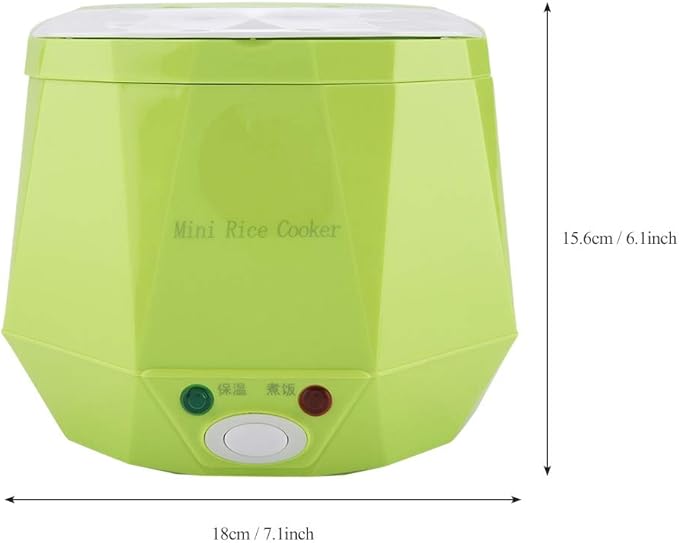 Electric Rice CookerPortable Electric Car Truck Food SteamerMini Travel Rice Cooker 12V 100W 1.3 L Portable Meal Heater Food Warmer(Green)