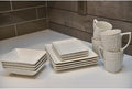 Marble Rectangular 16 Pc Dinner Set White Textured Casual Modern Contemporary Piece Dishwasher Safe Microwave