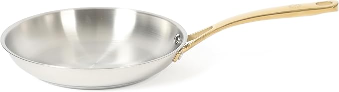 Martha Stewart Castelle 9.5-Inch Stainless Steel Frying Pan with Gold-Tone Handle – Tri-Ply Encapsulated Bottom Oven Safe &amp Induction Safe Skillet for Searing and Sautéing