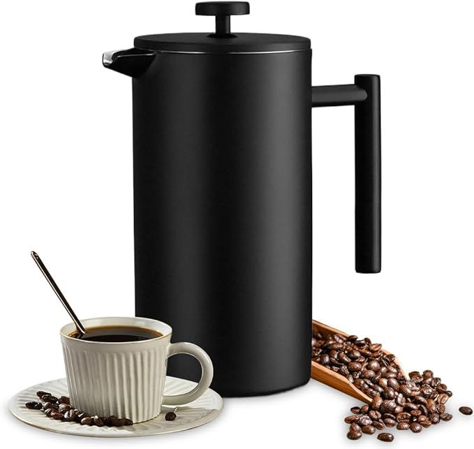 Stainless Steel French Press Coffee Maker 1000ml Double Wall Insulation Coffee Press Easy Press Cafe Brewed Coffeeware with 3 Fil ters Double Walled Large Coffee Press for Bar Cafe Home