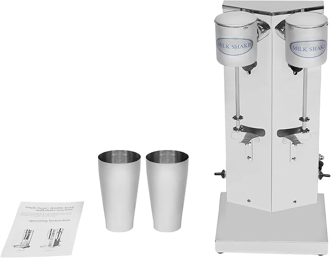 Milkshake Maker Kit180W Commercial Electric Milkshake Machine Double Head Milk Shakes Machine w/2pcs Cup2 Speeds Adjustable Drink Mixer Milk Shaking Machine for Cocktail Tea