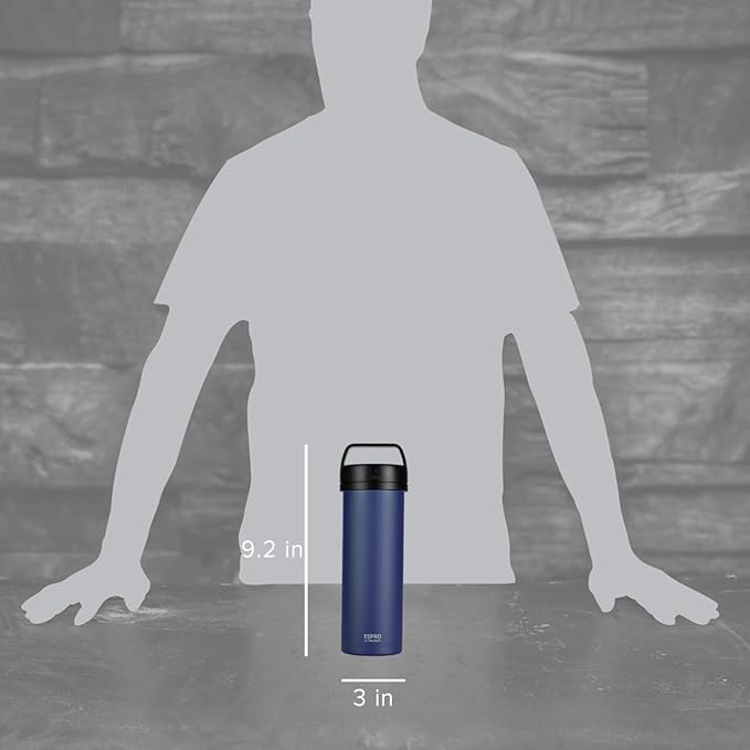 ESPRO P0 Ultralight French Press Coffee Maker for Travel Vacuum Insulated Stainless Steel 16 Ounces Aegean Blue