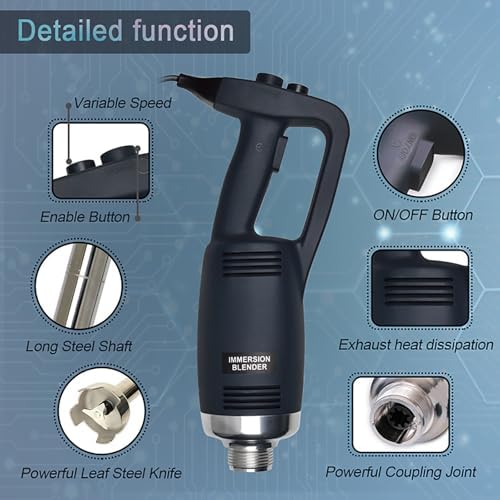 500W Powerful Hand Blender Electric Stick Blender Speed 4000RPM to 16000RPM Adjustable 304 Food-Grade Stainless Steel Material and Prevents Splashing Design for Food Vegetables Soup