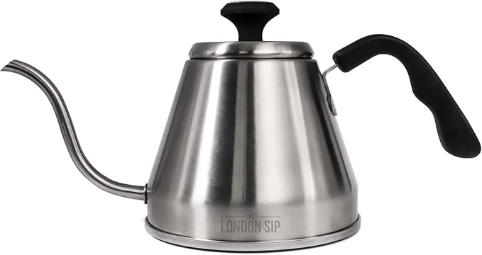 London Sip RiteTemp Gooseneck Kettle with Thermometer Thin Spout Ideal for Pour-Over Coffee Brewing Brushed Stainless Steel 1200 mL