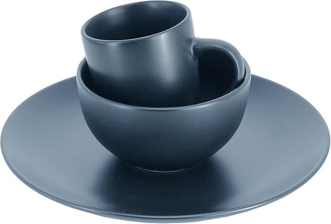 12 Piece Stoneware Dinnerware Set – Round Plates Bowls &amp Mugs for 4 Dishwasher &amp Microwave Safe Modern Matte Finish (Blue)