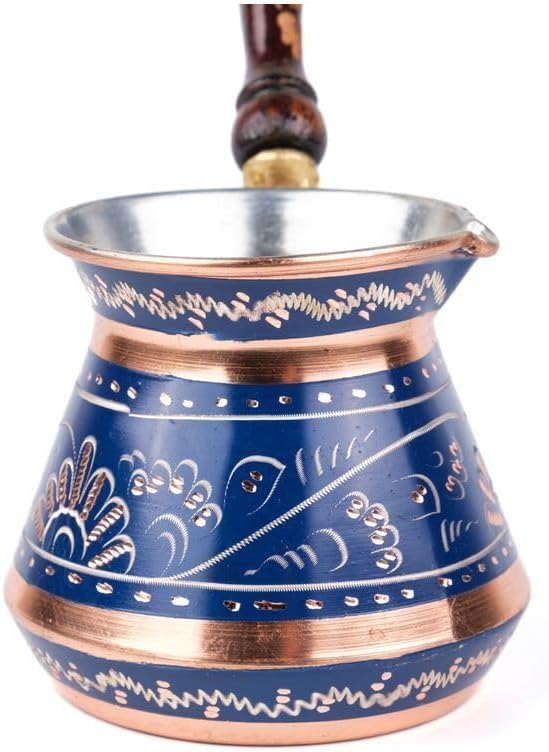 Hand Hammered Copper Turkish Coffee Pot Set Erzincan Style 3-Piece (8-6-4 Person) Traditional Coffee Maker Blue Color for Authentic Turkish Coffee - Blue One Size