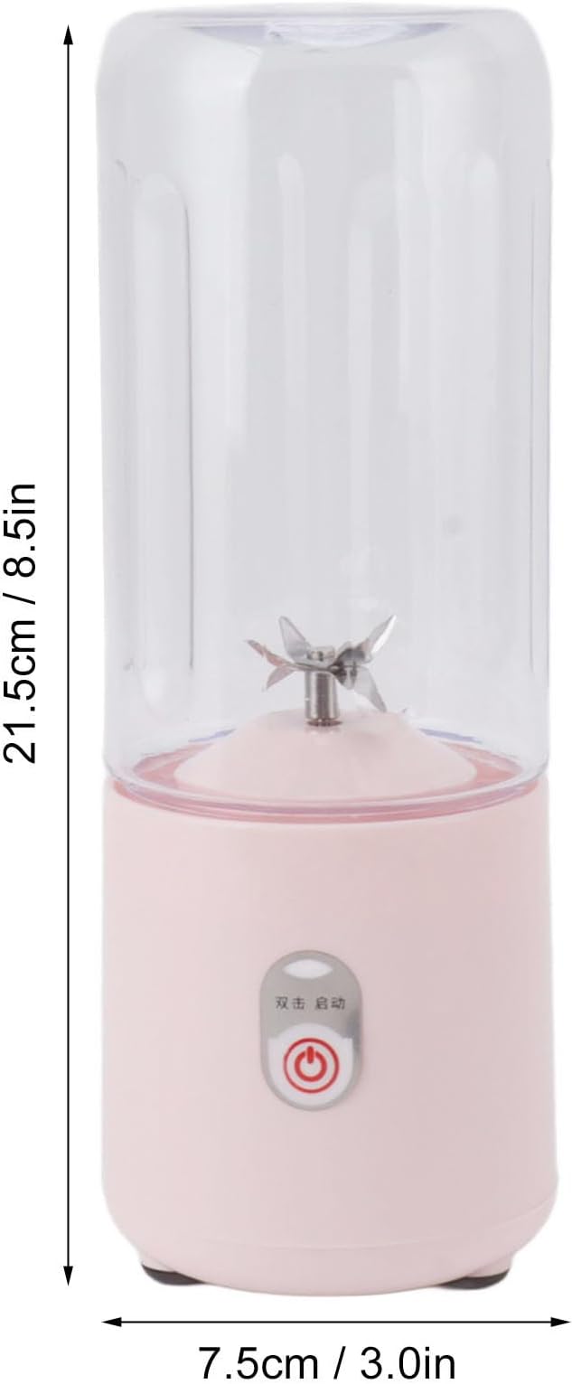 Portable Blender USB Rechargeable 500ml Mini Personal Juicer Blender for Smoothies Shakes with 6 Leaf Blade for Sports Travel Pink