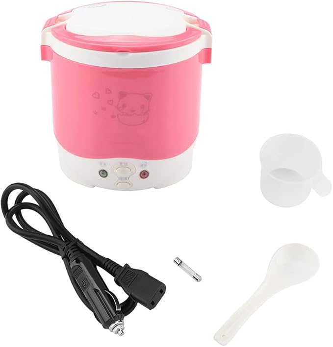 Small Rice Cooker Portable Multifunctional Rice Cooker Food Automatic 12V Electric Lunch Box on Stick Pot for Car Travel Camping (Pink)(Pink)
