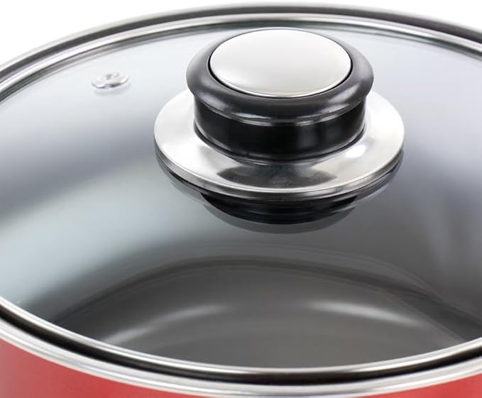 7-Piece Nonstick Steel Cookware Set in Red – Everyday Pots and Pans with Heat-Resistant Handles