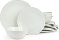Famiware Aegean Dinnerware Set for 4 Plates and Bowls Sets 12-Piece Stoneware Scratch Resistant Dinner Set Handmade Irregular Round Dishes Microwave and Dishwasher Safe Matte White