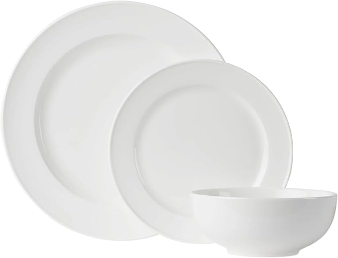 Anders and White 'Classica' - White Ethical Bone China Dinner Set. 12 Pieces Dinnerware Set. Contains 4X Dinner Plates Side Plates and Bowls. Vegan Friendly.