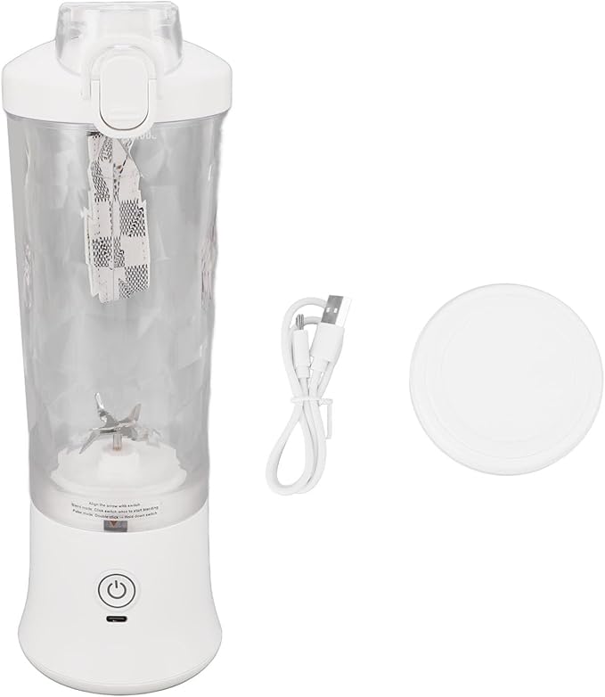 Pilipane Portable Blender USB Rechargeable 600ml 150W 18000RPM High Speed Personal Blender with 4000mAh Battery Leakproof Lid for Smoothies Shakes Travel Sports Home Use ABS Stainless Steel (White)