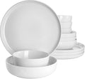 12 Piece Ceramic Dinnerware Set – Stackable White Plates and Bowls Fine Ceramic Dishwasher &amp Microwave Safe